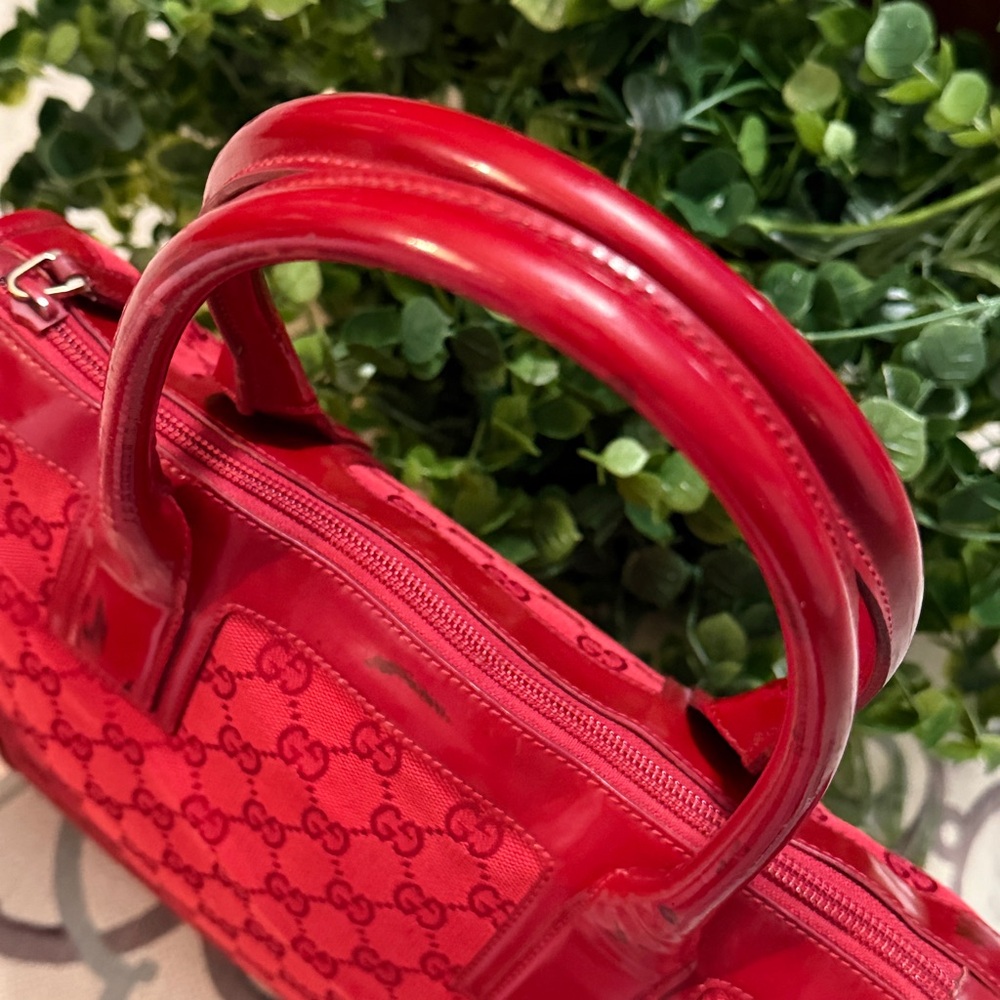 Gucci Red Monogram Canvas Tote Vintage - Picture 6 of 16